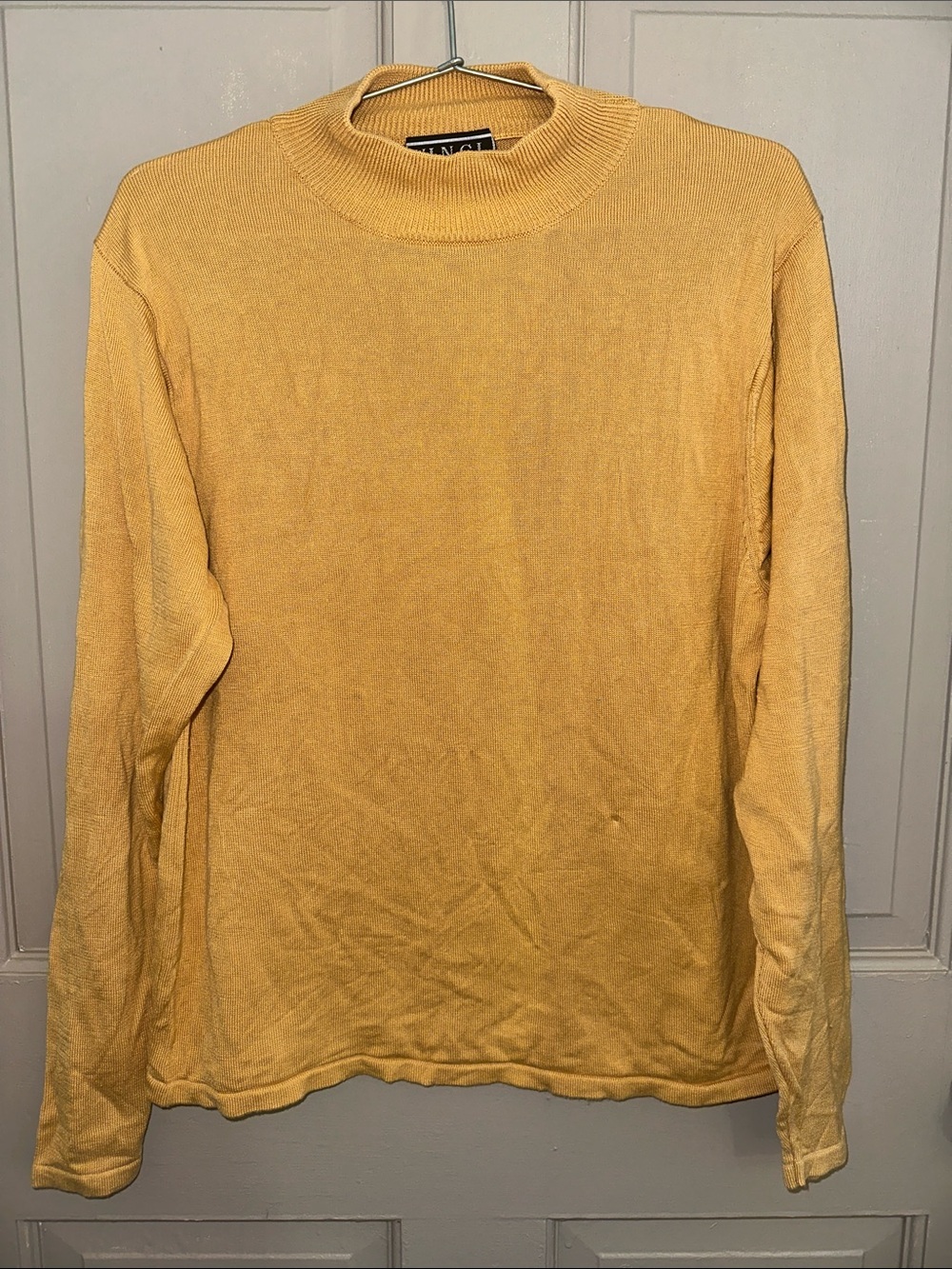 Vinci Vintage Silk Cotton Yellow Mock Neck Sweater Women's M Lightweight
